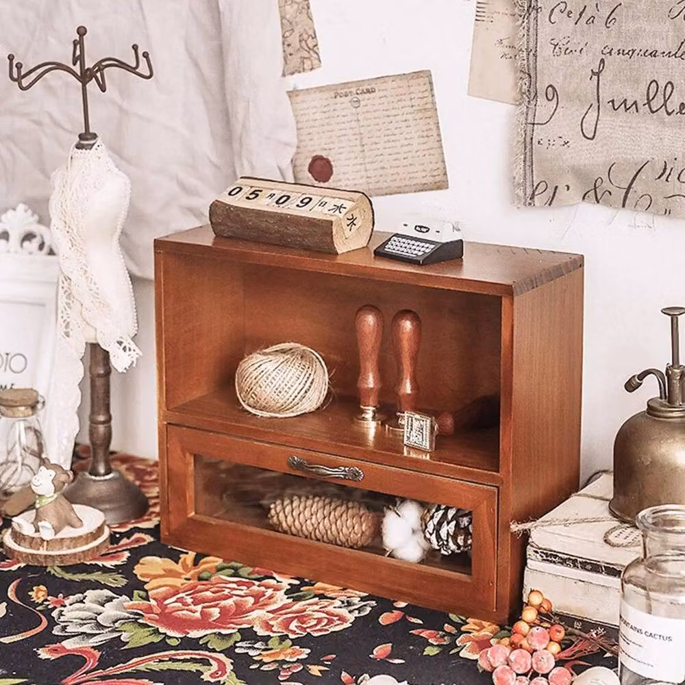 EONLION Vintage Wooden Desktop Cabinet Shelf in Brown – 4