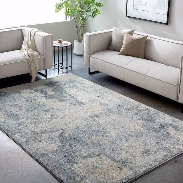 Livabliss Avellino Modern Abstract Marble High Pile Living Room Rug in Blue, Grey and Beige, W: 280 cm, D: 200 cm