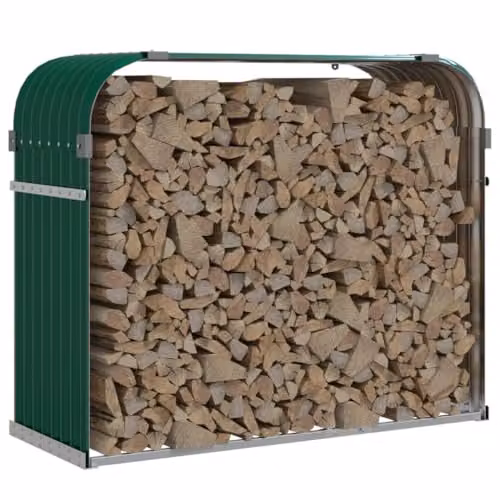 vidaXL Freestanding Log Holder in Green, Galvanised Steel, W/D/H: 120 x 45 x 100 cm – 3