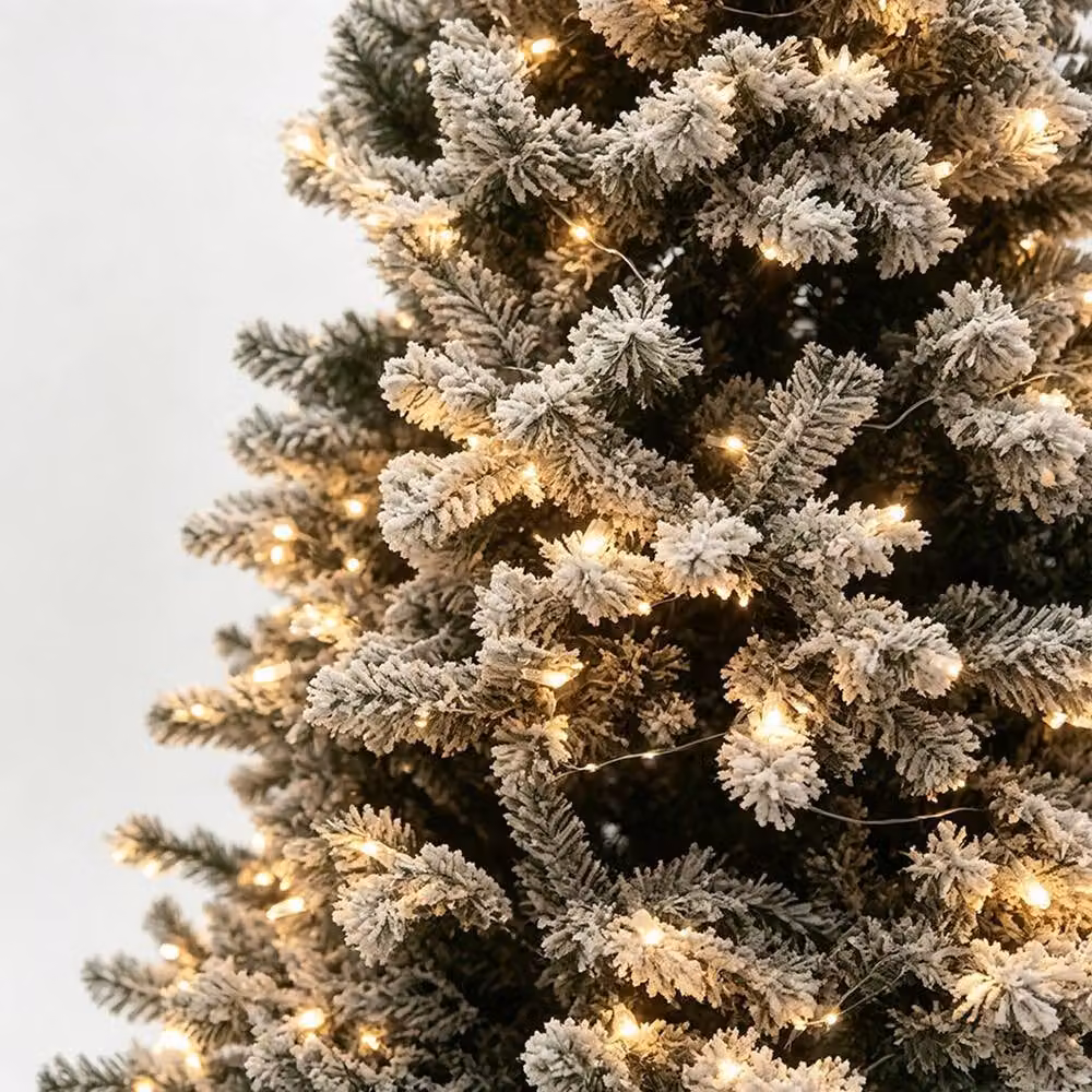 Gr8 Home 7ft Snow Flocked Pre-Lit Christmas Tree with Warm White LED Lights in Green – 4