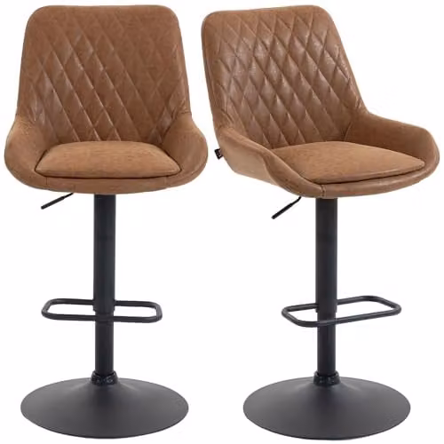 HOMCOM Set of 2 Retro Swivel Bar Stools in Orange and Brown with Synthetic Leather Upholstery