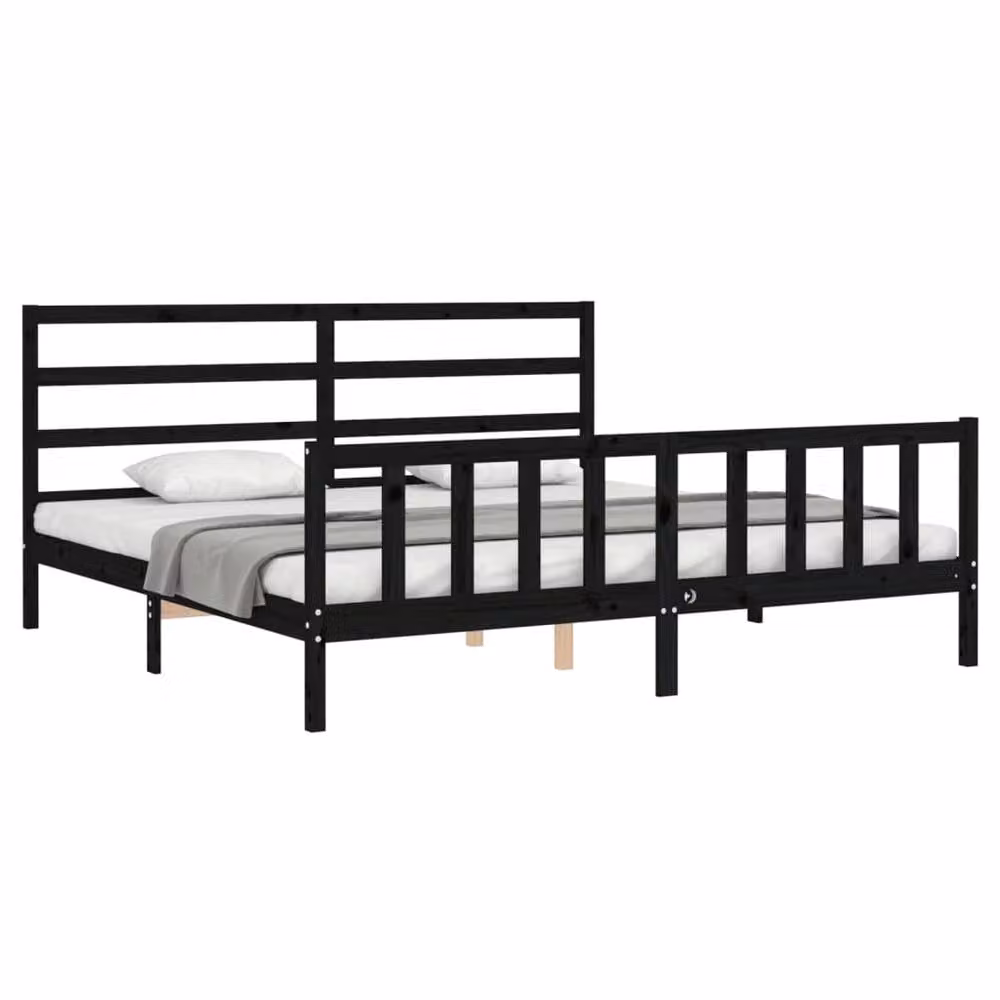 Berkfield Home Solid Wood Pine Bed Frame with Headboard in Black, 200 x 200 cm – 3
