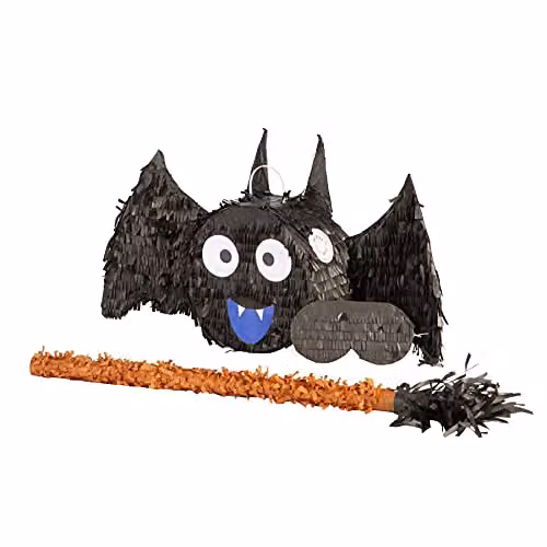 Fax Potato Halloween Bat Piñata Set with Stick and Blindfold, Black