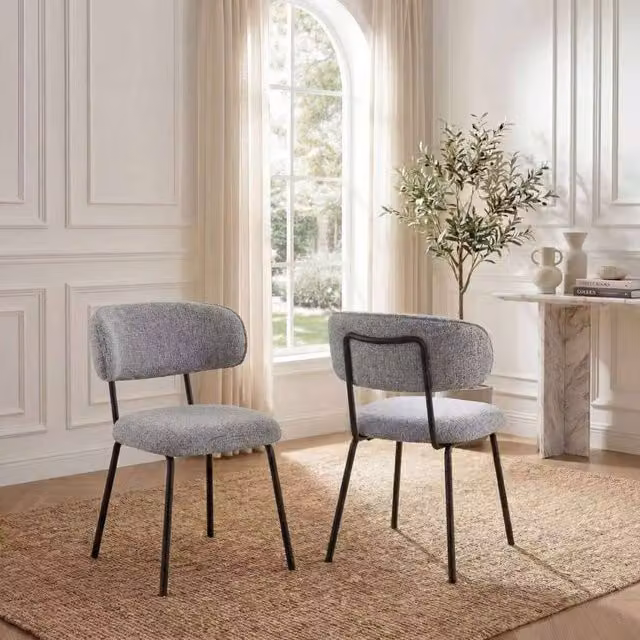 SONARA Set of 2 Mid-Century Dining Chairs with Armrests in Dark Grey Linen Fabric – 1