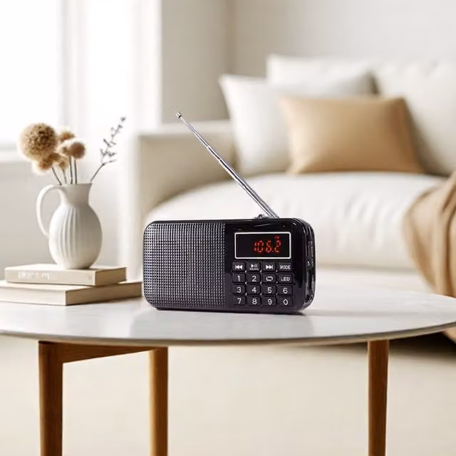Komore Rechargeable Portable Radio with Memory Function - Black