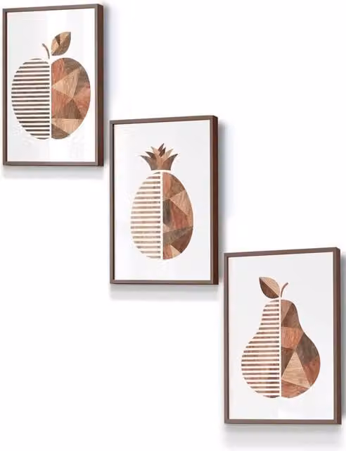 ARTZE Geometric Abstract Fruit Framed Wall Art in Brown, W: 33 cm, H: 45 cm, D: 2 cm