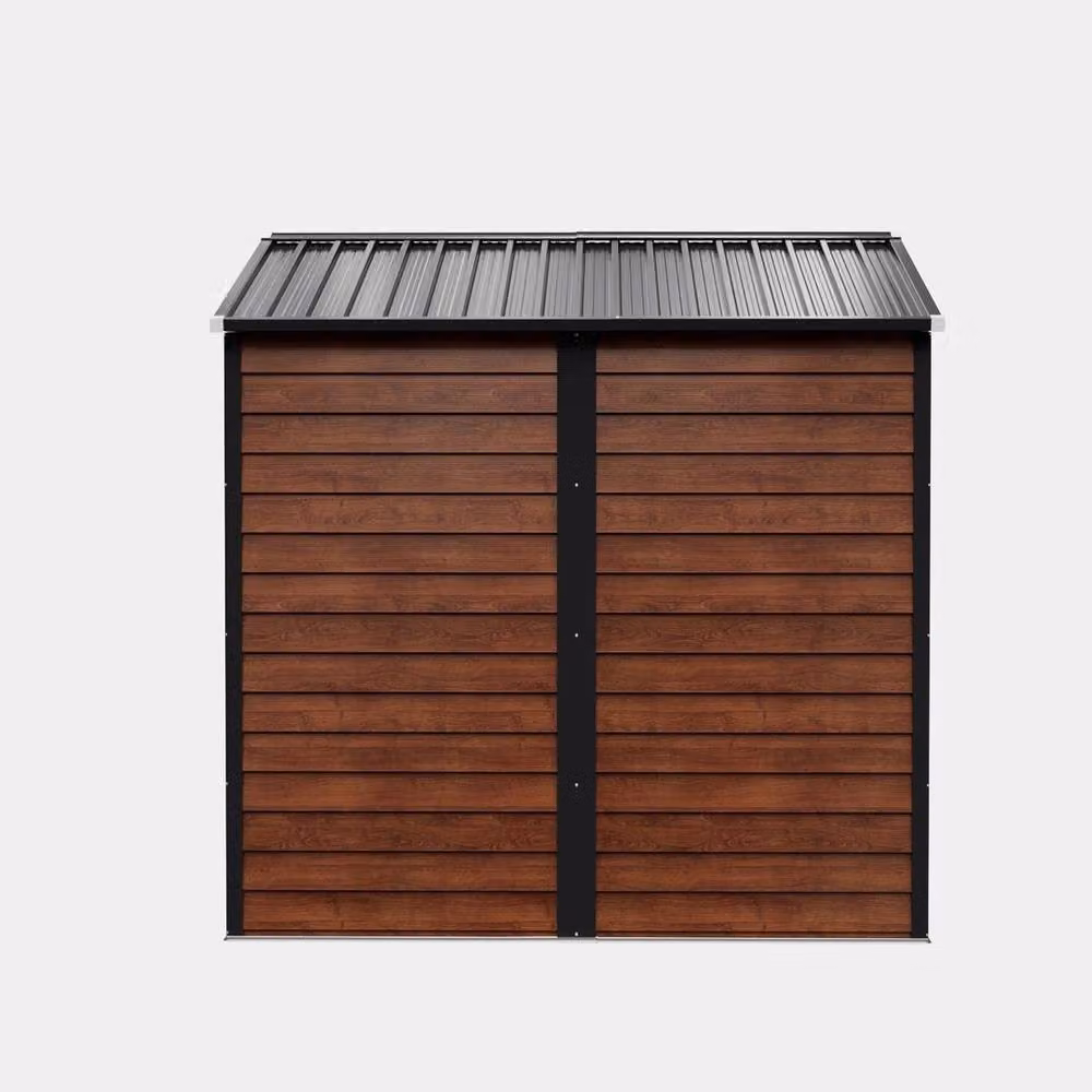 FORGEVIO Brown Wood Effect Galvanised Steel Garden Shed with Double Doors and Roof Vent – 2