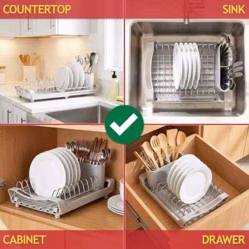 Spares2go Expandable Stainless Steel Dish Drainer with Cutlery Holder, Grey, W/D/H: 20.0 x 20.0 x 12.0 cm – 5
