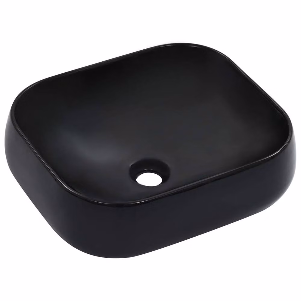 Berkfield Home Rectangular Ceramic Countertop Wash Basin, Black, W: 44.5 cm, D: 39.5 cm, H: 14.5 cm – 2