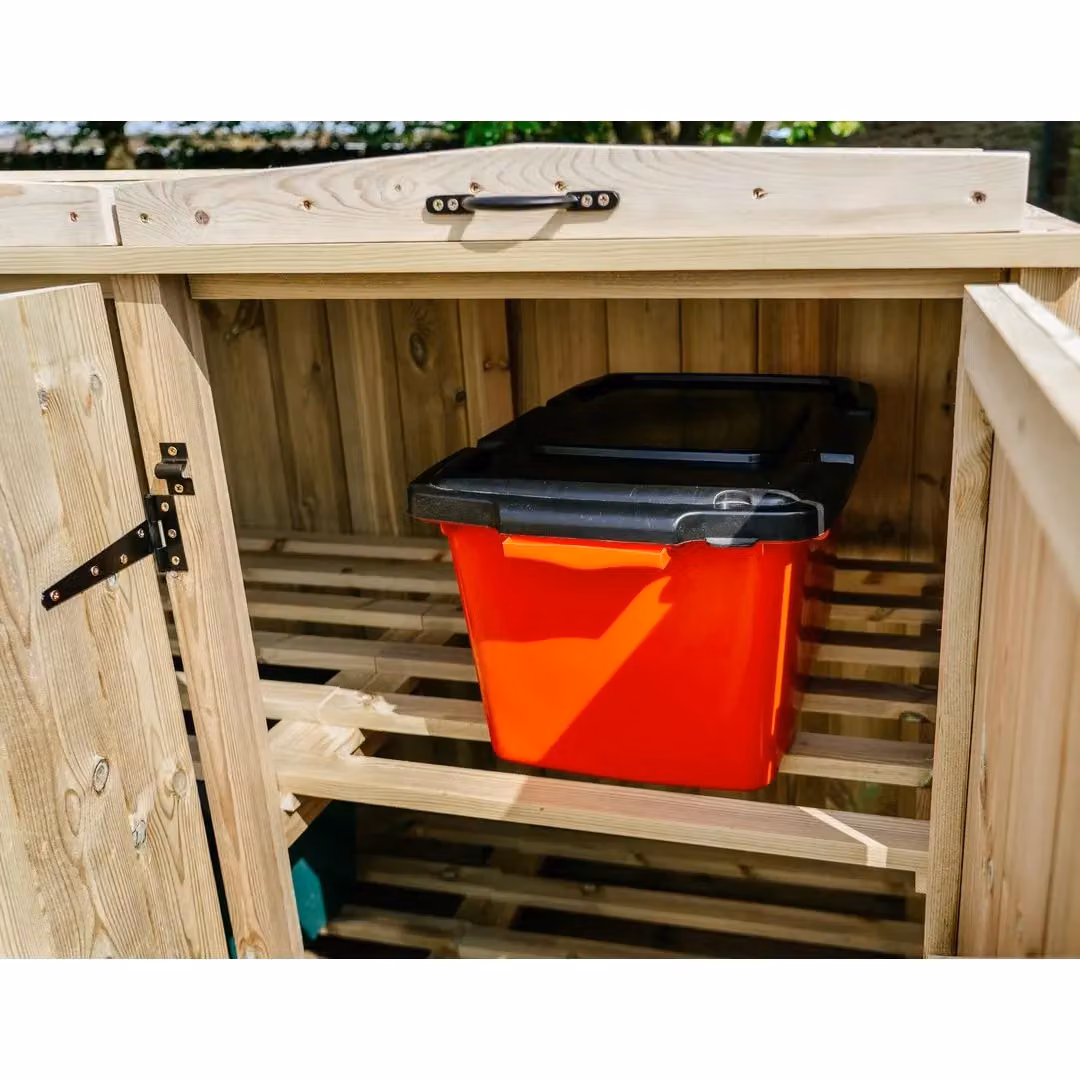 Buttercup Farm Chatburn Bin Store in Brown, Fits 2x 180L/240L Wheelie Bins & 6x Boxes, W/D/H: 148.0 x 80.4 x 120.0 cm – 6