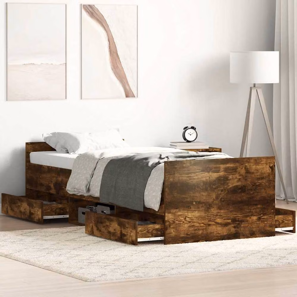 Berkfield Home Bed Frame with Headboard and Footboard in Smoked Oak Brown, W/D/H: 90 x 200 cm – 2
