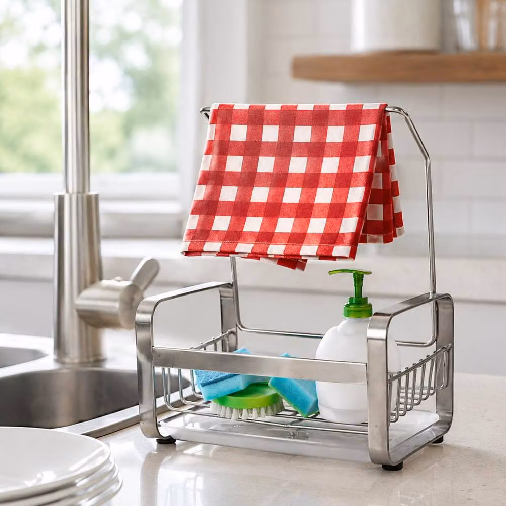 Ocean 8 Stainless Steel Kitchen Sink Caddy Organiser with Drip Tray in Silver and Black – 2