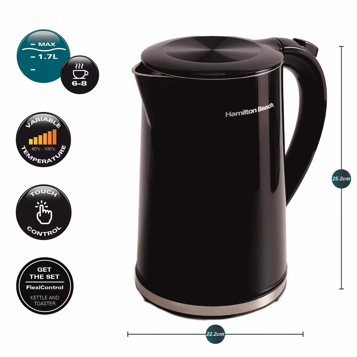 Hamilton Beach FlexiControl Digital Variable Temperature Electric Kettle, 1.7L, Black – 8