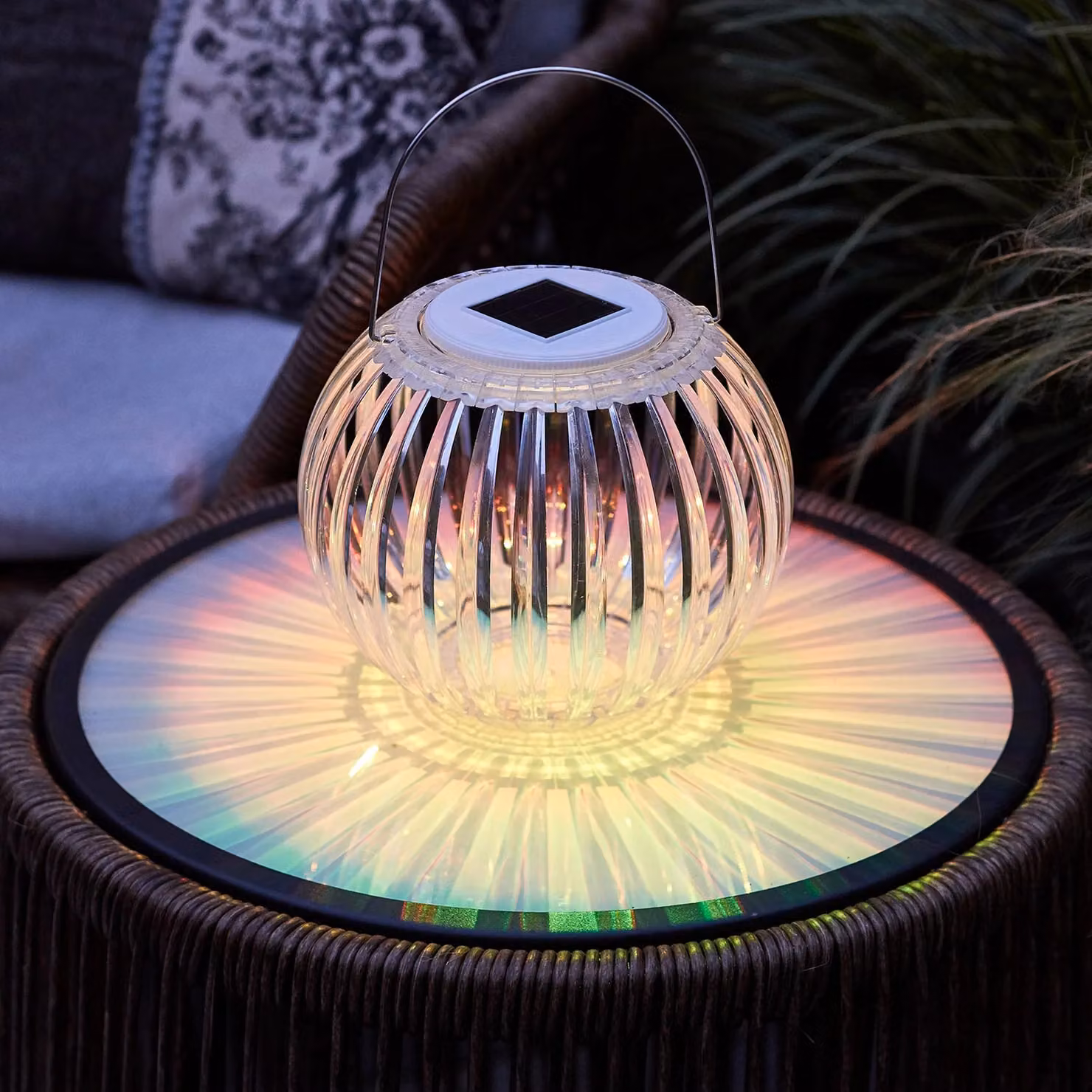 Lights4fun Multicolour Transparent Colour Changing Solar LED Hanging Glass Lantern