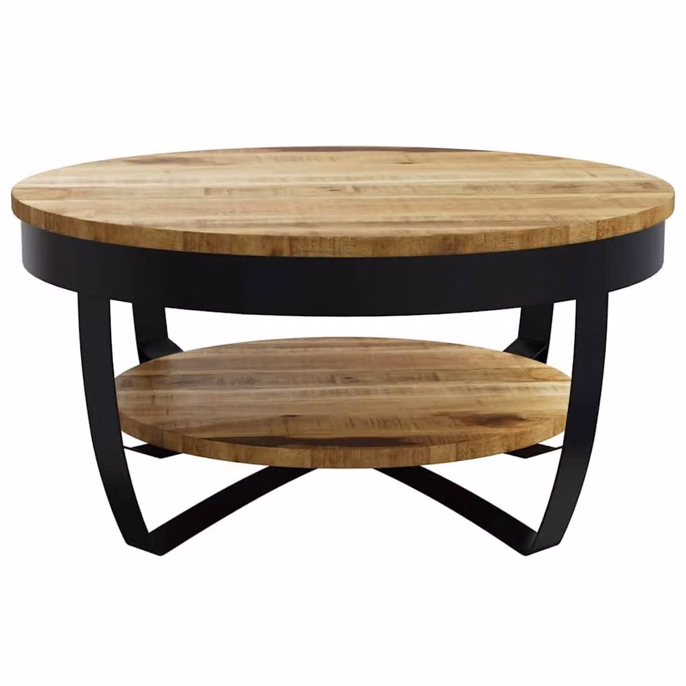 Berkfield Home Round Coffee Table in Brown Solid Rough Mango Wood W: 65 cm, D: 32 cm – 2