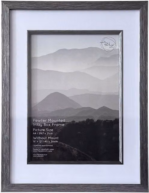 The Port. Co Gallery Silver Pewter Mounted Inlay Tabletop Box Frame, A4, Rectangular