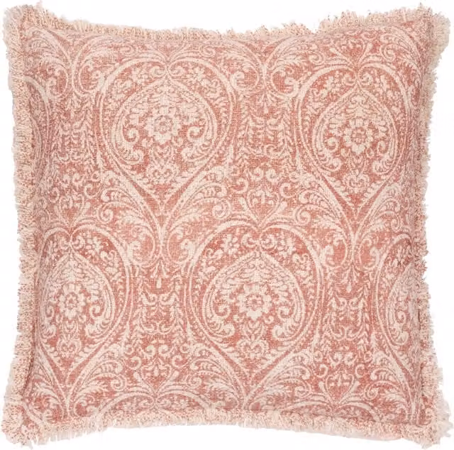 Durelle Damask Floral Cotton Square Cushion in Pink