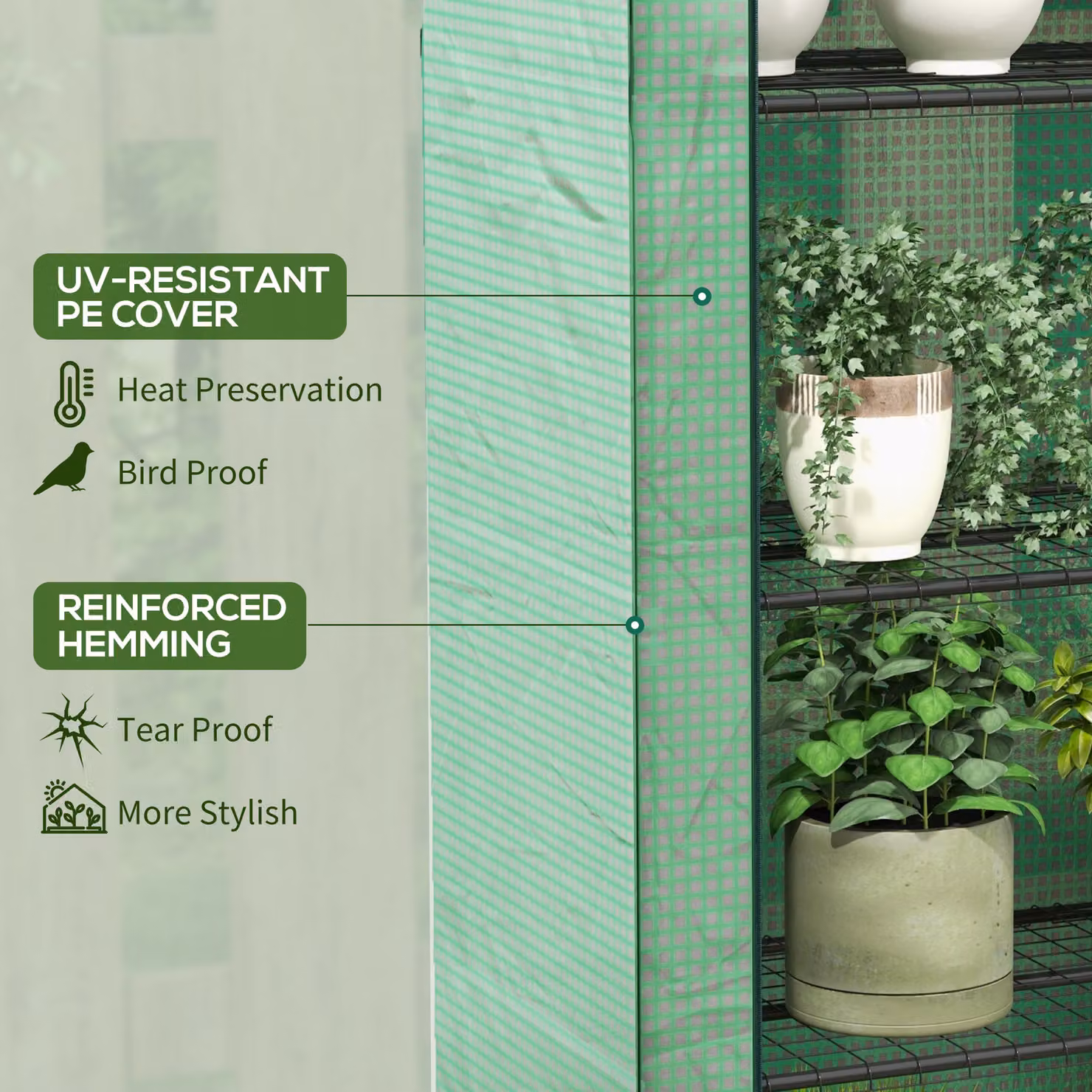 Outsunny 4 Tier Portable Mini Greenhouse with PE Reinforced Cover and Roll-up Door, Green, H 170 x W 120 x D 50 cm – 3