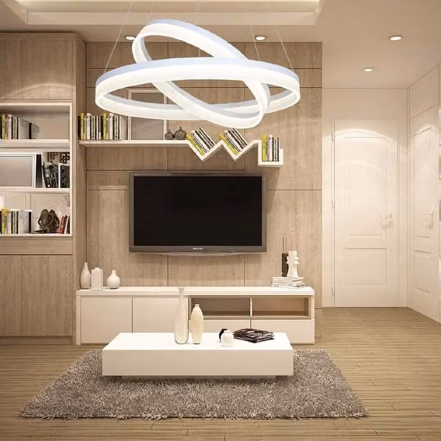 Milagro Ring LED Pendant Lamp with Remote Control, White, Height Adjustable