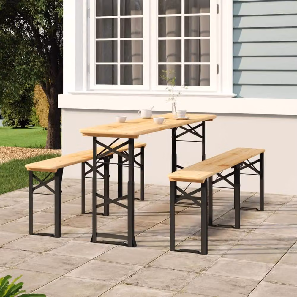 Berkfield Home Beautiful Folding Beer Table in Brown Solid Wood Fir, W: 170 cm, D: 50 cm, H: 75/105 cm – 2