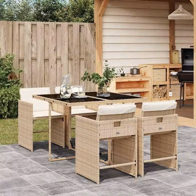Berkfield Home Garden Dining Set in Beige, Black and White – 1