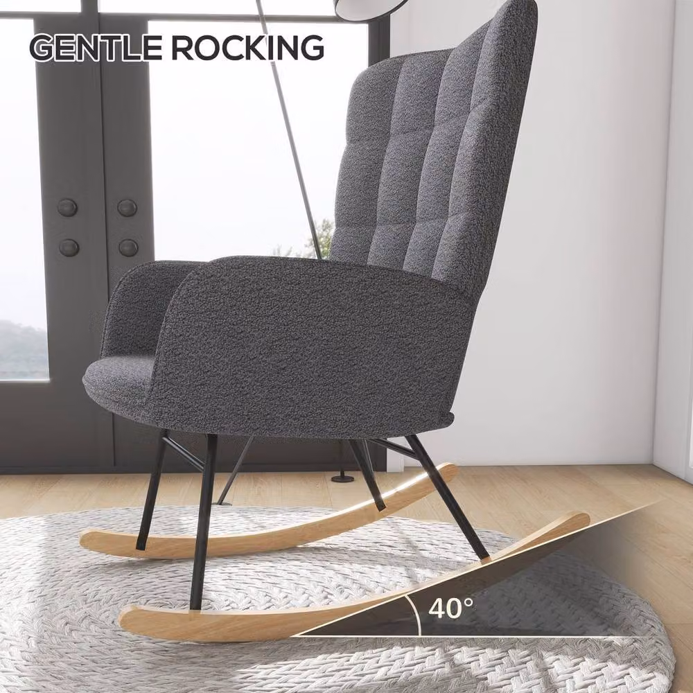 EONLION Dark Grey Fabric Nursing Rocking Chair Armchair with Armrests – 3