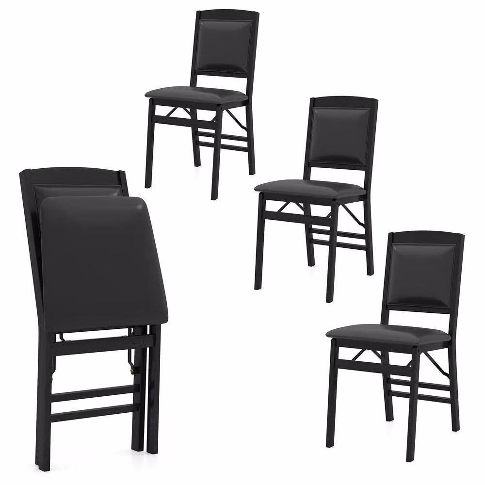 Gymax 2 Pack of Black Folding Dining Chairs with High Backrest and Padded Synthetic Leather Seats – 2