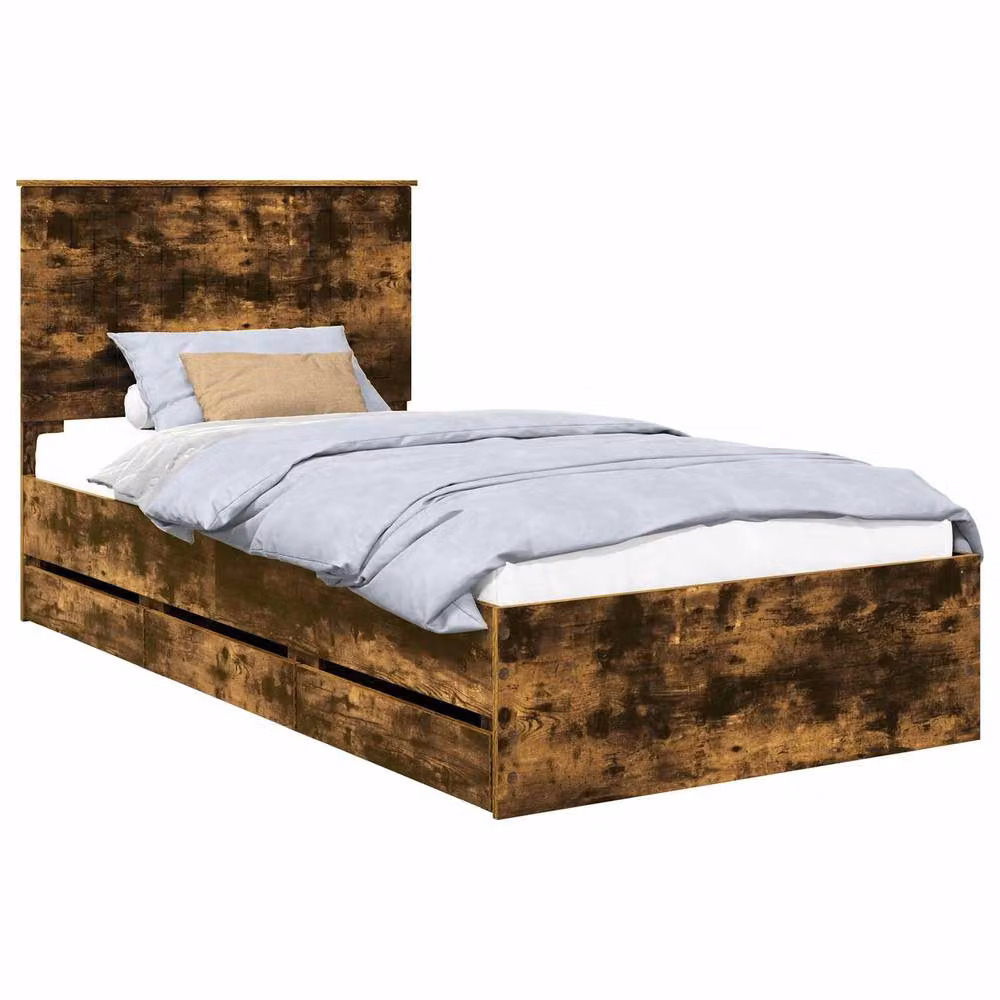 Berkfield Home Modern Bed Frame with Drawers in Smoked Oak Brown, W/D/H: 100 x 200 cm – 2