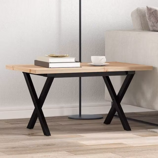 Berkfield Home X-Frame Coffee Table in Brown Solid Pine and Steel, W: 80 cm, D: 50 cm, H: 40.5 cm – 1
