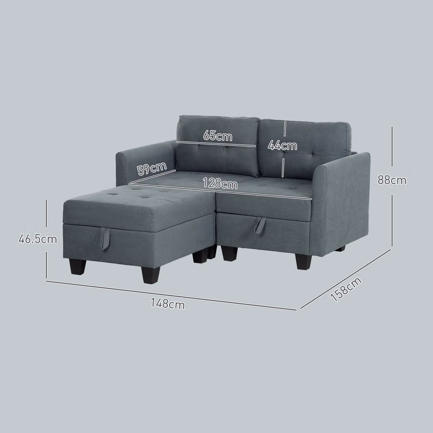 HOMCOM Reversible L-Shape Modular Storage Sofa in Dark Grey with Lift-Up Seats and Removable Fabric Covers – 3