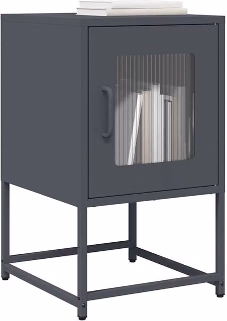 Berkfield Home Anthracite Bedside Cabinet in Matt Cold-rolled Steel W/D/H: 36 x 39 x 60.5 cm
