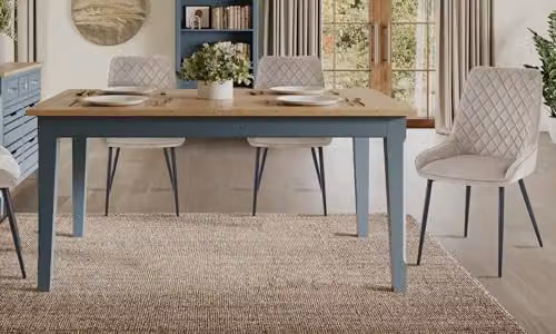 Baumhaus Signature Blue Extendable Rectangular Oak Dining Table in Blue and White, W/D/H: 160.07 x 90.0 x 76.0 cm
