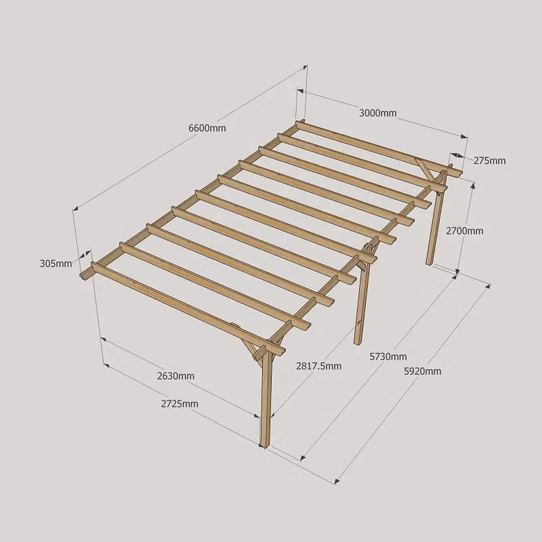 Rutland County Garden Furniture Ltd Wall Mounted Lean-to Garden Pergola in Brown Wood, W: 660 cm, D: 300 cm, H: 270 cm – 3