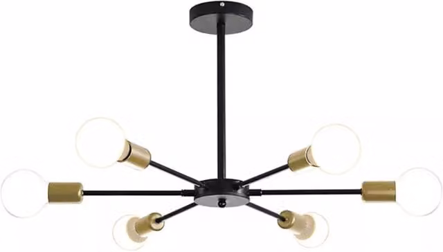 The Bath Plus TB+ Modern Black and Gold 6-Light Metal Ceiling Chandelier with Transparent Glass Shades