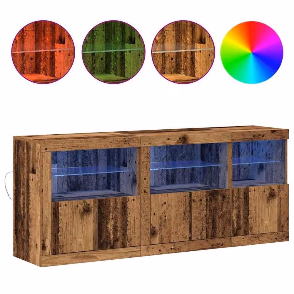 Berkfield Home Rustic Old Wood Sideboard with Integrated LED Lights in Brown, W: 162 cm, D: 37 cm, H: 67 cm – 4