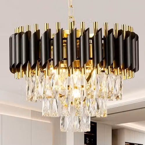 Harper Living Modern Crystal Chandelier Pendant Light in Black and Gold Finish
