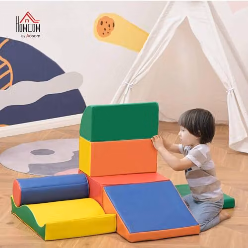 HOMCOM 7 Piece Soft Foam Kids Play Set for Stacking and Creative Learning, Red and Multicolour – 2