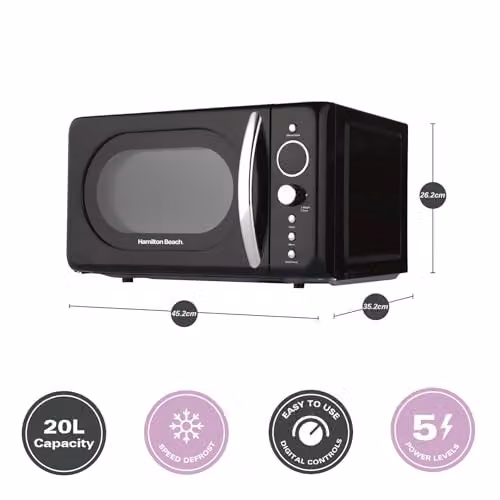 Hamilton Beach 20L Retro Solo Microwave with LED Display and Child Lock, Black – 8