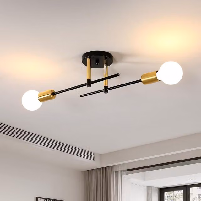 GOECO Vintage E27 Metal Ceiling Light in Black and Gold