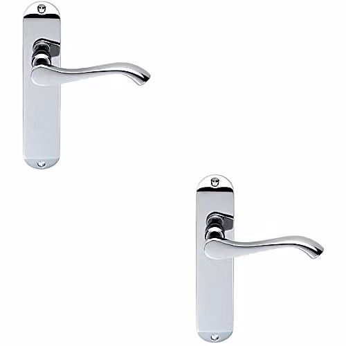 Loops 2 Pack Curved Handle on Chamfered Latch Backplate in Polished Chrome, W: 180 mm, H: 40 mm