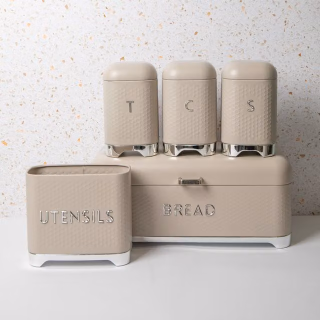 KitchenCraft Geometric Canister Storage Set in Beige and Yellow, 2.3kg