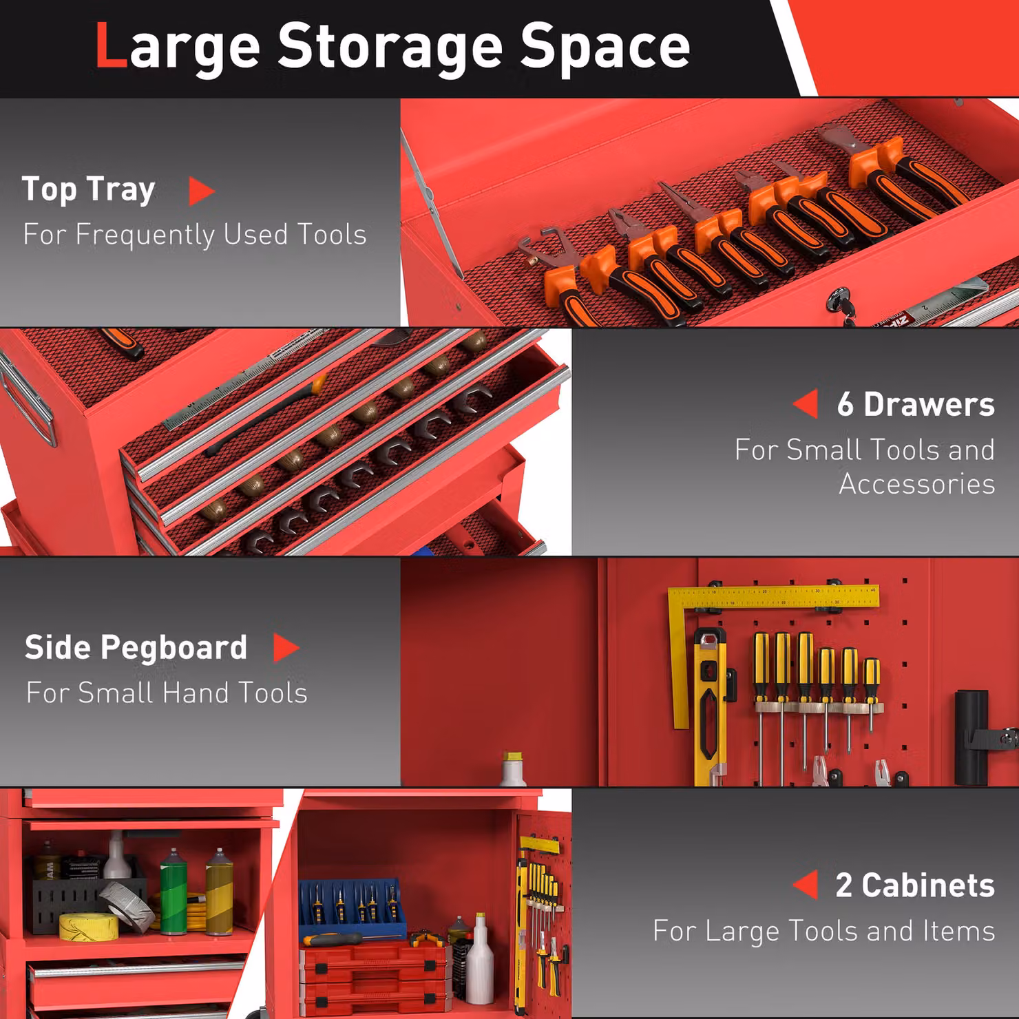 HOMCOM Three-Part Steel Locking Tool Chest in Red – 3