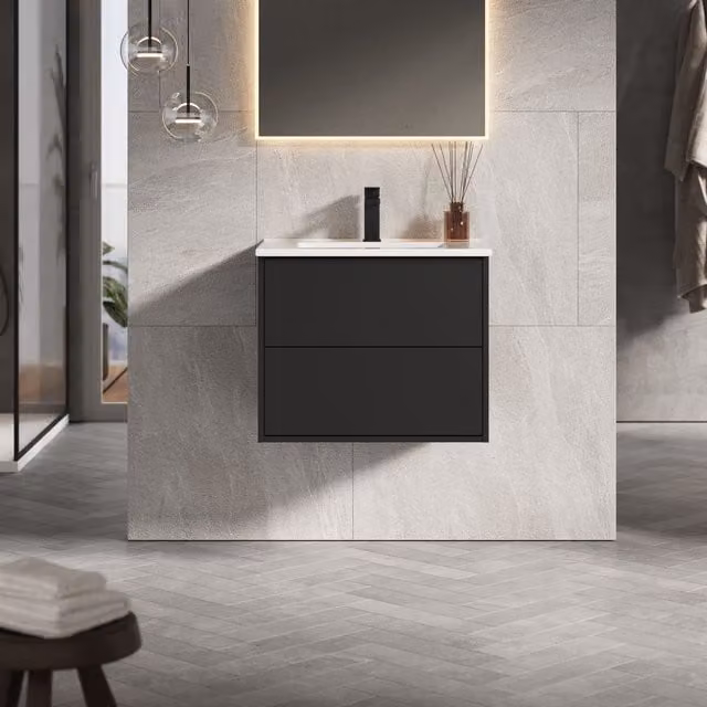 Banyetti Venti 600mm Wall Hung Vanity Unit with Athena Basin, Matt Black – 1