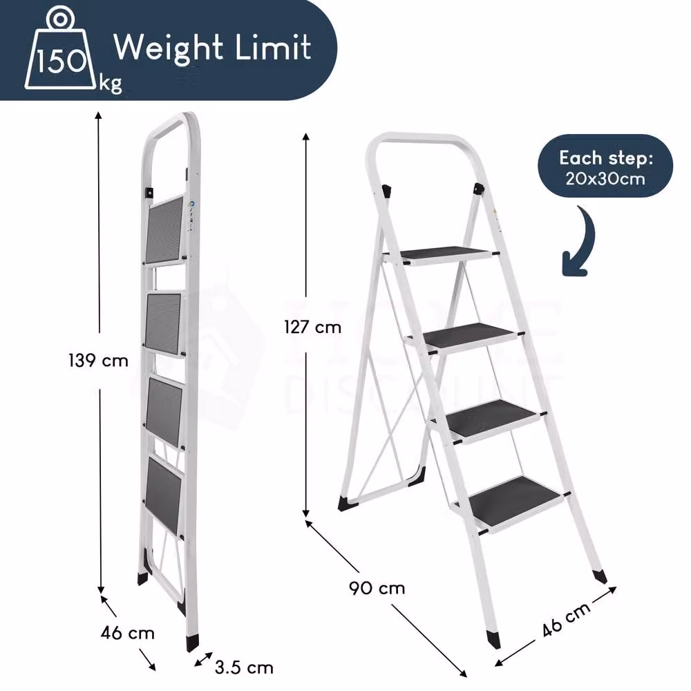 HD Designs 4 Step Folding Ladder with Anti-Slip Mat in White – 2