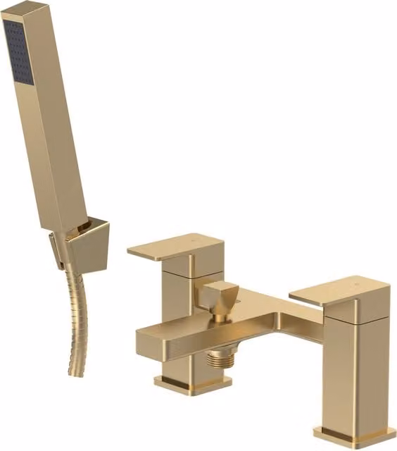 Balterley Square Dual Lever Bath Shower Mixer Tap and Shower Kit in Brushed Brass – 1