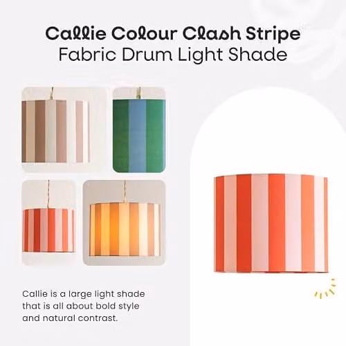 ValueLights Callie Colour Clash Blue and Green Stripe Large Fabric Drum Lamp Shade, Shade Width: 29.5 cm