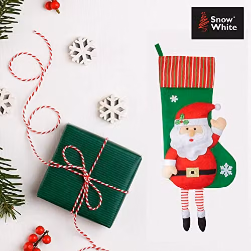 PMS VFM Long Leg Santa Design Christmas Stockings in Red and Green, 54 cm – 5