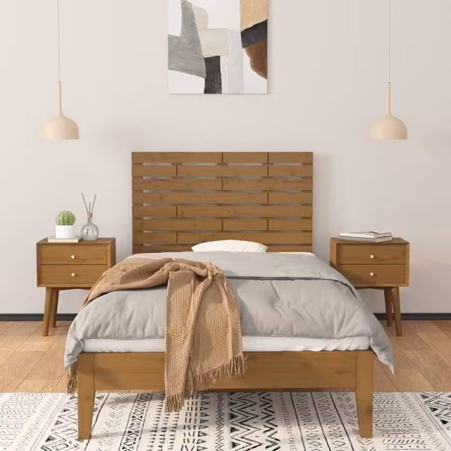 Berkfield Home Solid Wood Pine Wall Headboard in Honey Brown, W: 96 cm, D: 3 cm, H: 63 cm – 1