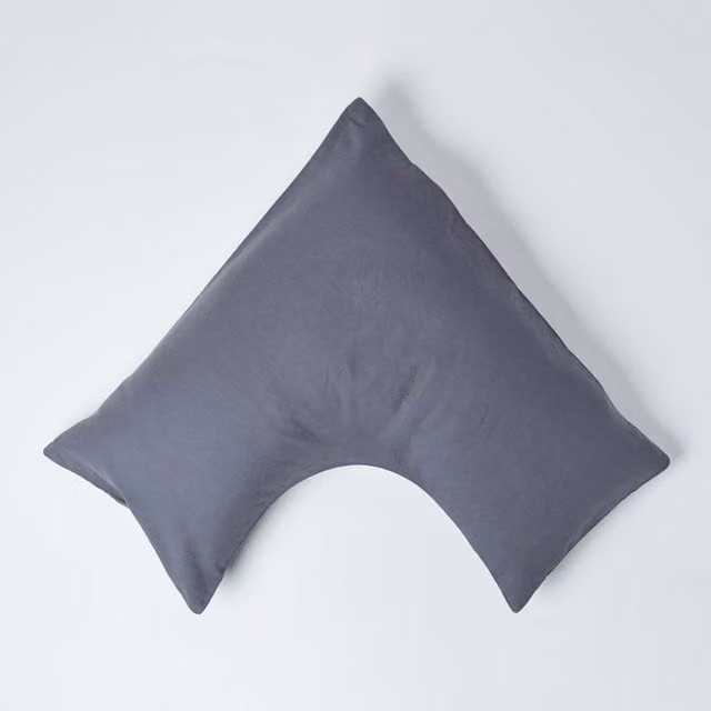 Homescapes Cooling Linen and Combed Cotton V Shaped Pillowcase in Dark Grey