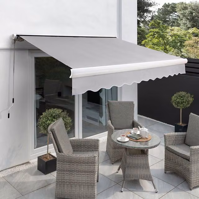 Primrose Full Cassette Manual Aluminium Awning in Silver and Grey, Width: 400 cm